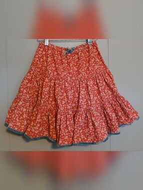 Mini Boden Girls 7/8 Floral Corduroy Skirt